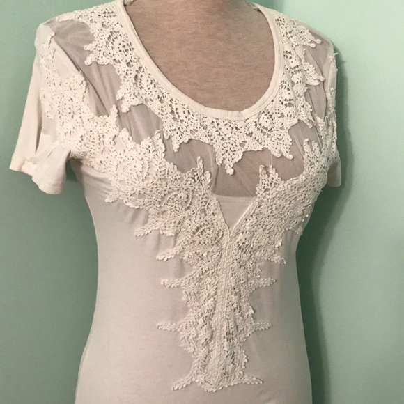 Monoreno Tops - ModCloth Cream lace overlay shear top / tunic